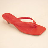 SQUARE TOE THONG STRAP KITTEN HEELS: RED