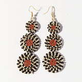 Beaded Triple Circle Earrings - Black, White, Rust