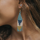 Beaded Triangle Small Fringe Earrings - Teal, Navy, Peach, Citron