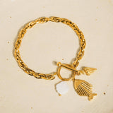 Bone 18K Gold Non-Tarnish Fishbone Shell Chain Bracelet: Yellow Gold