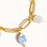 Riela 18K Gold Non-Tarnish Ceramic Floral Chain Necklace: Blue