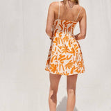 Abstract Print Mini Dress With Contrast Binding -  Orange & White
