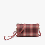 Riley Convertible Cross Body Purse, Wristlet or Clutch-  Plaid Rust/ Green
