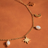 Amaury 18K Gold Non-Tarnish Pearl Moon and Star Choker: Yellow Gold