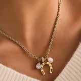 Western 18K Gold Non-Tarnish Horseshoe Charm Necklace: Multi-Colored