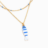 Layered Sea Life Marine Blue Fish Charm Necklace
