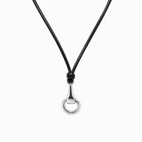 Genuine Leather Horsebit Pendant Cord Necklace: Brown