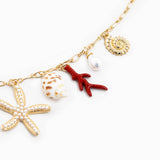 Pearl Starfish Nine Sea Life Charm Necklace