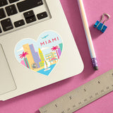 Miami Florida Skyline Heart Die Cut Sticker