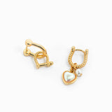 Heart Pearl Charm Carabiner Hoop Earrings