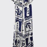 Athens Printed Wide Leg Jumpsuit : WHITE/NAVY