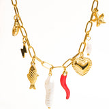 Filigrane 18K Gold Non-Tarnish Pepper Fish Charm Necklace: Red