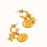 Marlène 18K Gold Non-Tarnish Sea Shell and Star Earring: Yellow Gold
