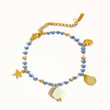 Elowen 18K Gold Non-Tarnish Shells and Star Beaded Bracelet: Blue