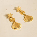 Vesta 18K Gold Non-Tarnish Summer Seashell Earring: Yellow Gold