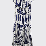 Athens Printed Wide Leg Jumpsuit : WHITE/NAVY