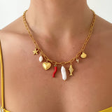 Filigrane 18K Gold Non-Tarnish Pepper Fish Charm Necklace: Red