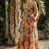 Printed Halter Tie Maxi Dress: Multi