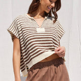 Striped Sleeveless Sweater - Tan / Brown