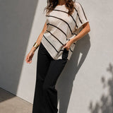 Asymmetrical Hem Stripe Tunic Top - Tan