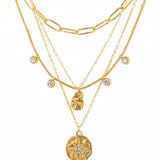 Stainless 4 Layered Coin Medallion Multi-Chain Necklace