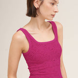 Floral Textured Lace Tank  Chocolate