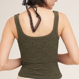 Floral Textured Lace Tank  Milk Tea