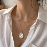 2 Layered Organic Pearl Pendant Necklace