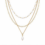 Layered Stainless Steel Pearl Pendant Necklace