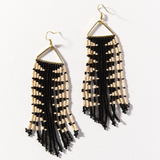Black & Cream Triangle Fringe Earrings