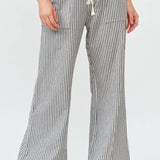 Striped Wide Leg Pants - Taupe and White