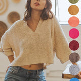 Fall Lightweight Cropped Sweater: Oatmeal / L