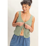 Crochet Tank With Front Tie - Sage Green