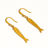 Calypsa 18K Gold Non-Tarnish Fish Charm Drop Earrings: Yellow Gold