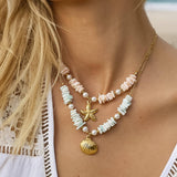 Thelma 18K Gold Non-Tarnish Shell Star Necklace: Multi-Colored