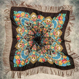 Western Vibe Long Fringe Floral Square Scarf/Shawl Yellow