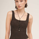 Floral Textured Lace Tank  Milk Tea