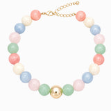 Pastel Marble Statement Beaded Necklace & Bracelet Set: Blue