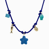 Beach Mode Coastal Blue Lagoon Star Reef Rope 5 Charm Necklace