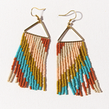 Rust, Turquoise, Pink Diagonal Stripe  Triangle Fringe Earrings