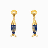 Coastal Navy Enamel Fish Drop Earrings