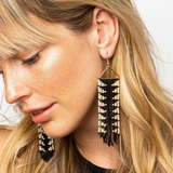 Black & Cream Triangle Fringe Earrings