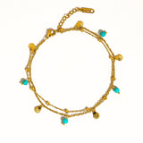 Zinnia 18K Gold Non-Tarnish Beaded Shell Charm Anklets: Blue