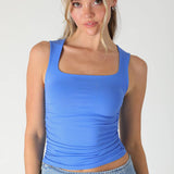 Clean Line Square Shirred Top  Red
