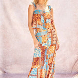 Printed Ruffle Top And Maxi Skirt Set: Orange Blue