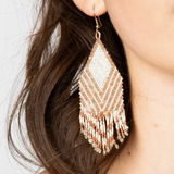 Rose Gold & Ivory Striped Earrings With Fringe