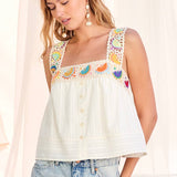 Lemons Crochet Trim Tank Top - Ivory