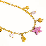 Anya 18K Gold Non-Tarnish Starts and Palm Charm Necklace: Purple