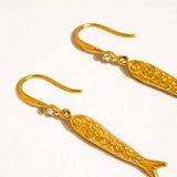 Calypsa 18K Gold Non-Tarnish Fish Charm Drop Earrings: Yellow Gold