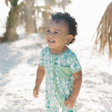 Save the Sea Turtles Bamboo Baby Shortie Romper: Green